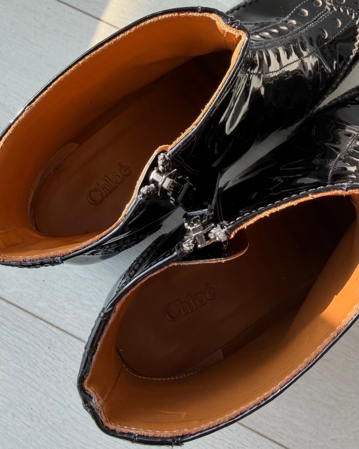 2017 Chloé Perry Black Patent Leather Ankle Boots - EU 39