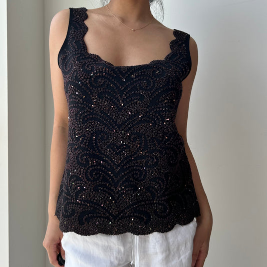 Onyx Nite Made in USA Glitter Embellished Sleeveless Top - Medium