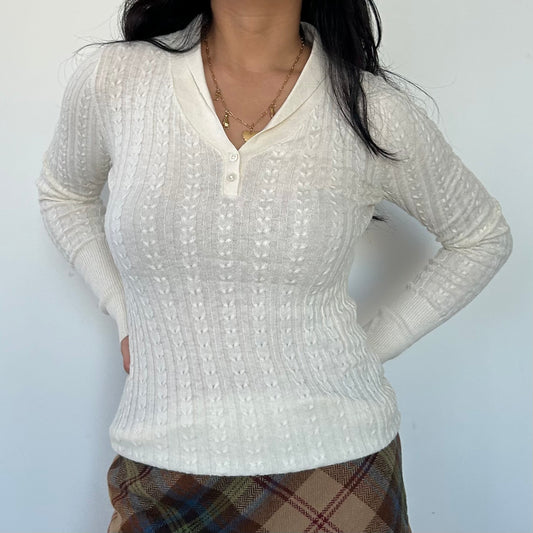 Cream Cable Knit Long Sleeve Top - Medium