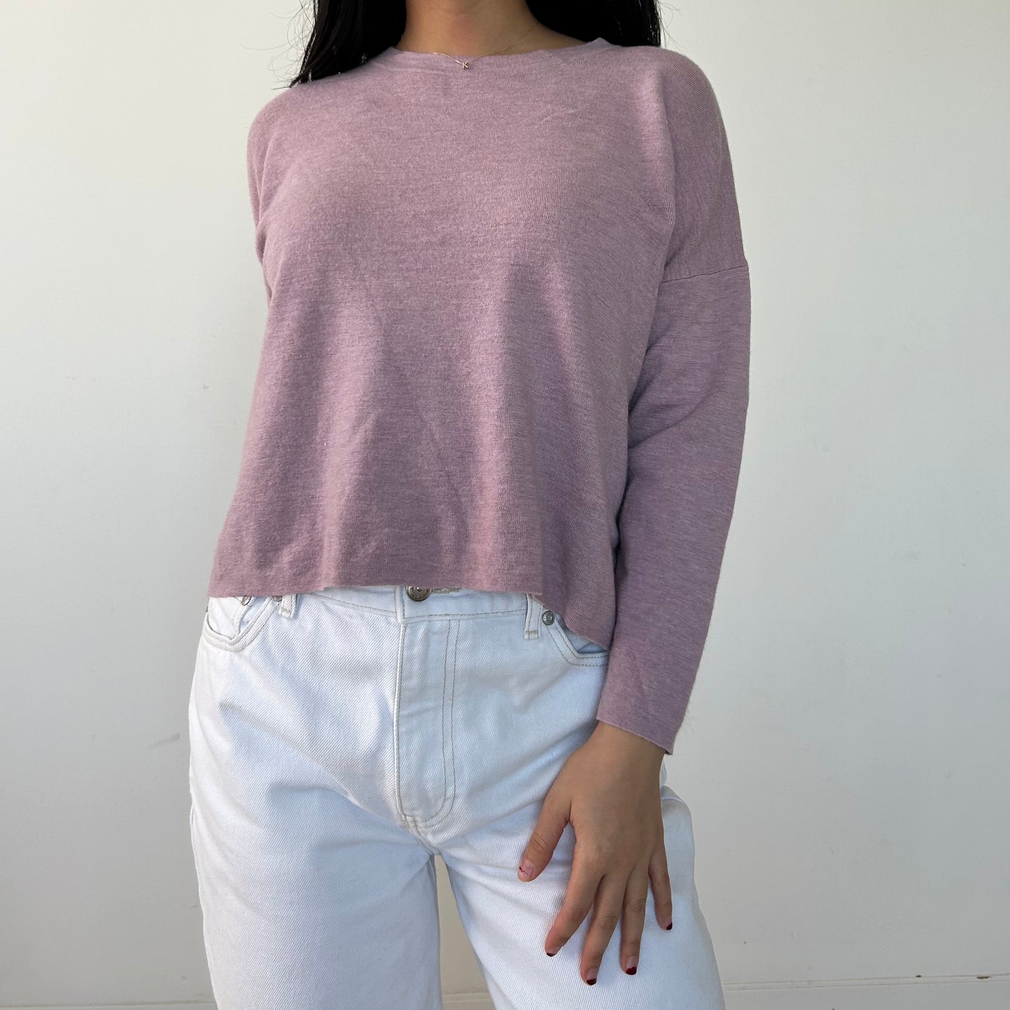 Eileen Fisher Lilac Pink Merino Wool Crewneck Knit Jumper - Medium