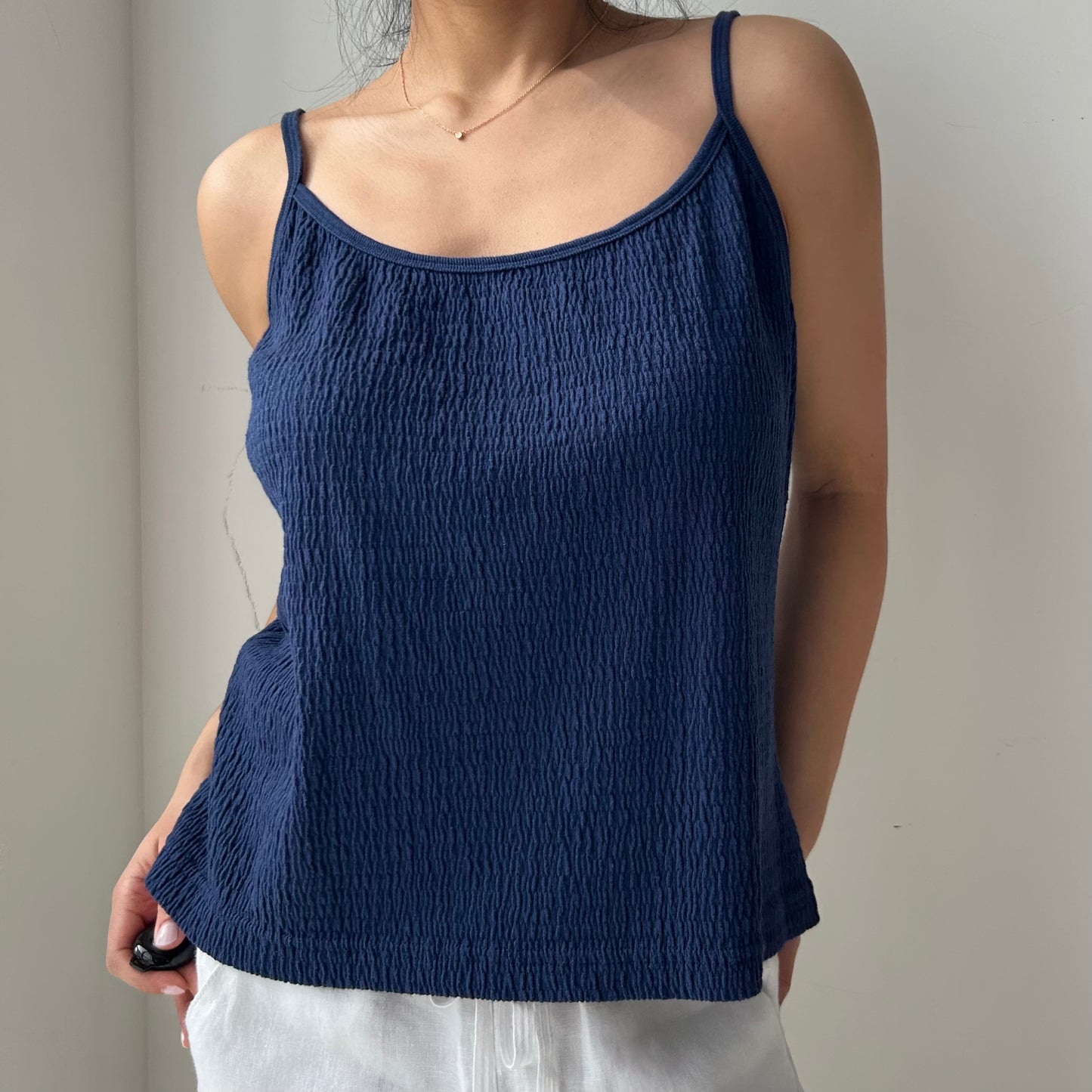 Knit Works Blue Shirred Tank - Large