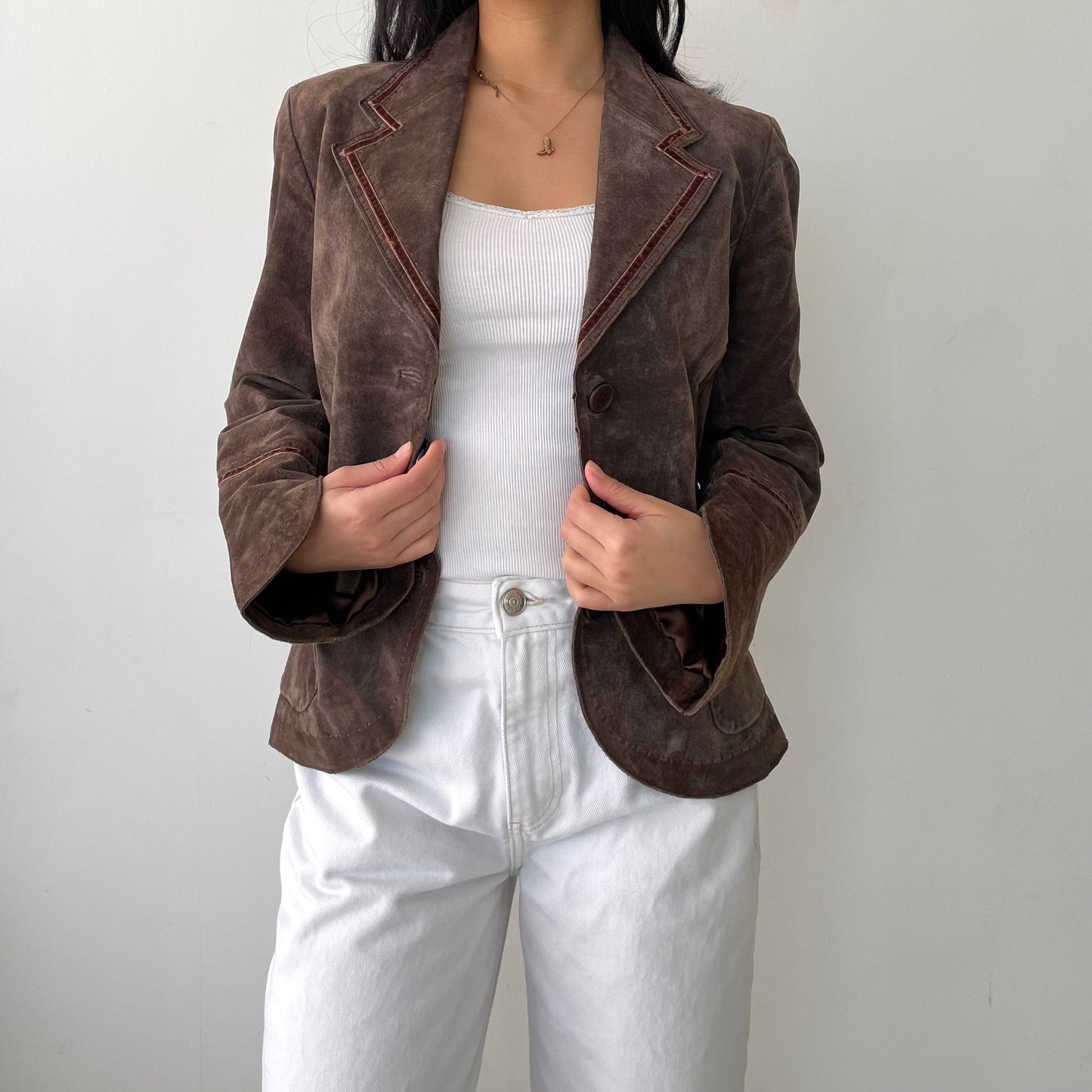 Suede Brown Leather Blazer - Small