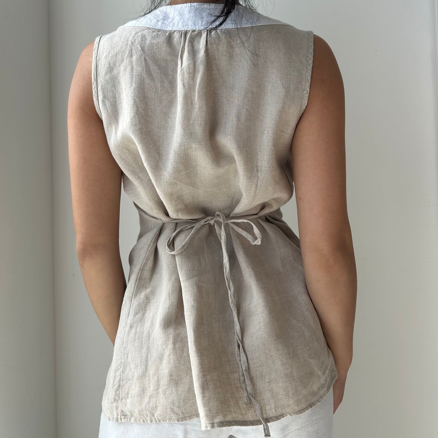 Beige Linen Sleeveless Top - Medium