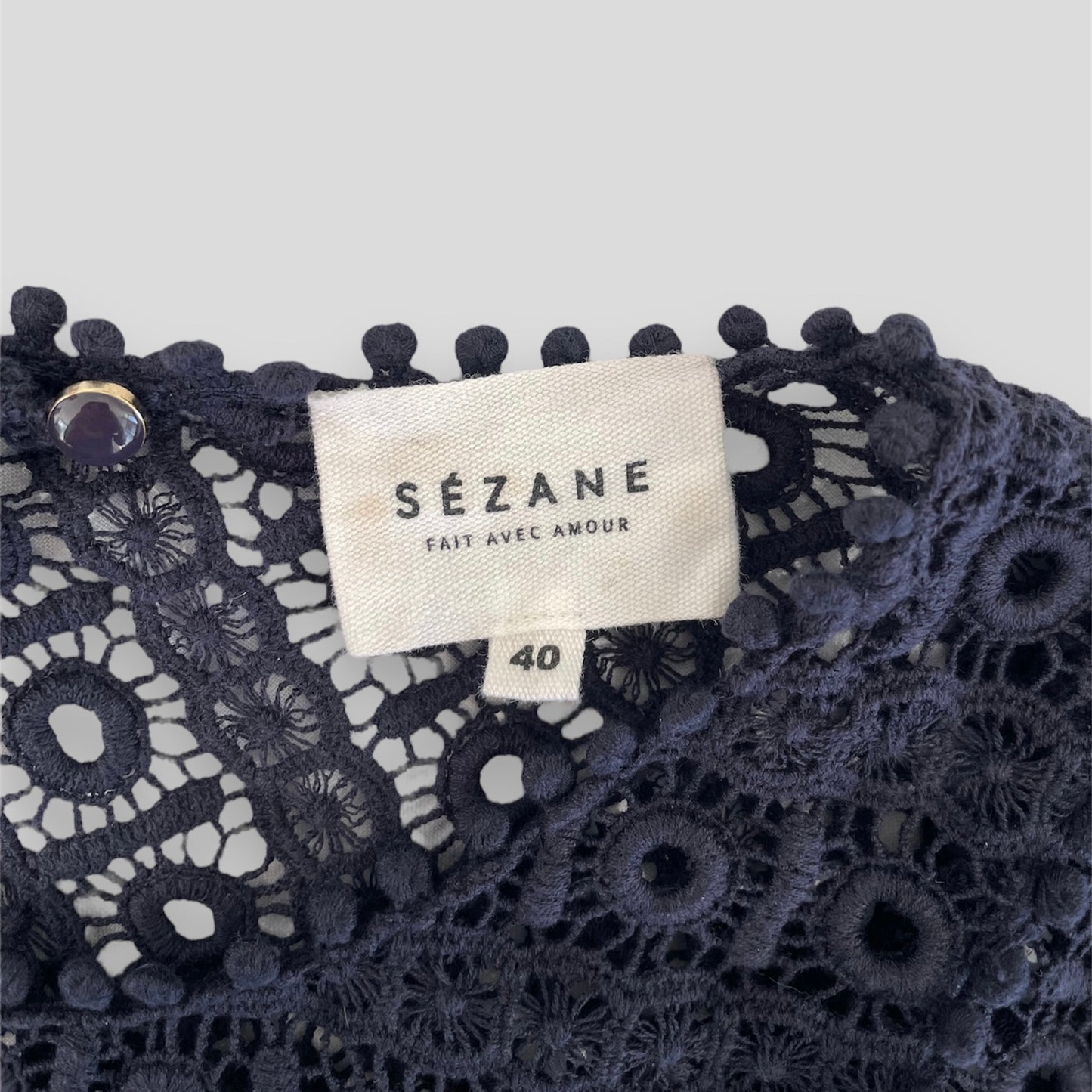 Sézane Navy 3/4 Sleeve Crochet Blouse - Medium