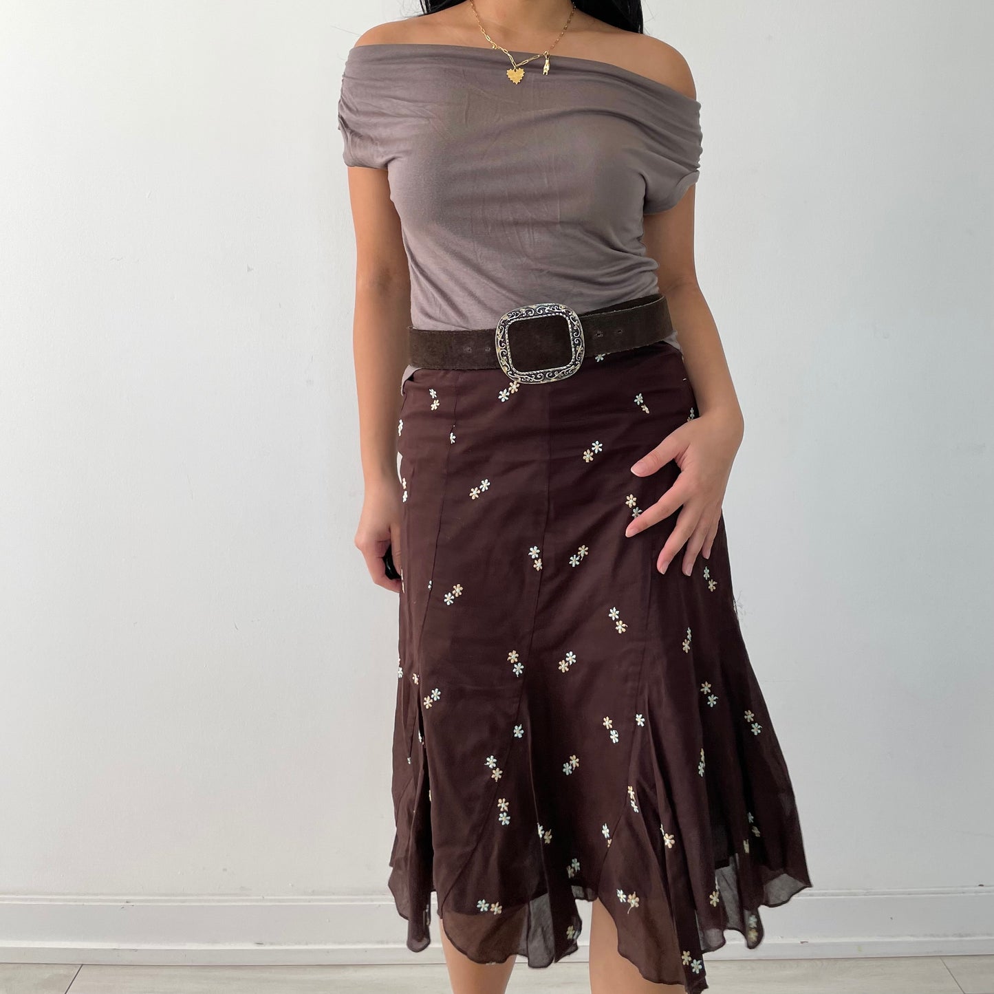 Vintage Made in USA Brown Cotton Skirt - Medium