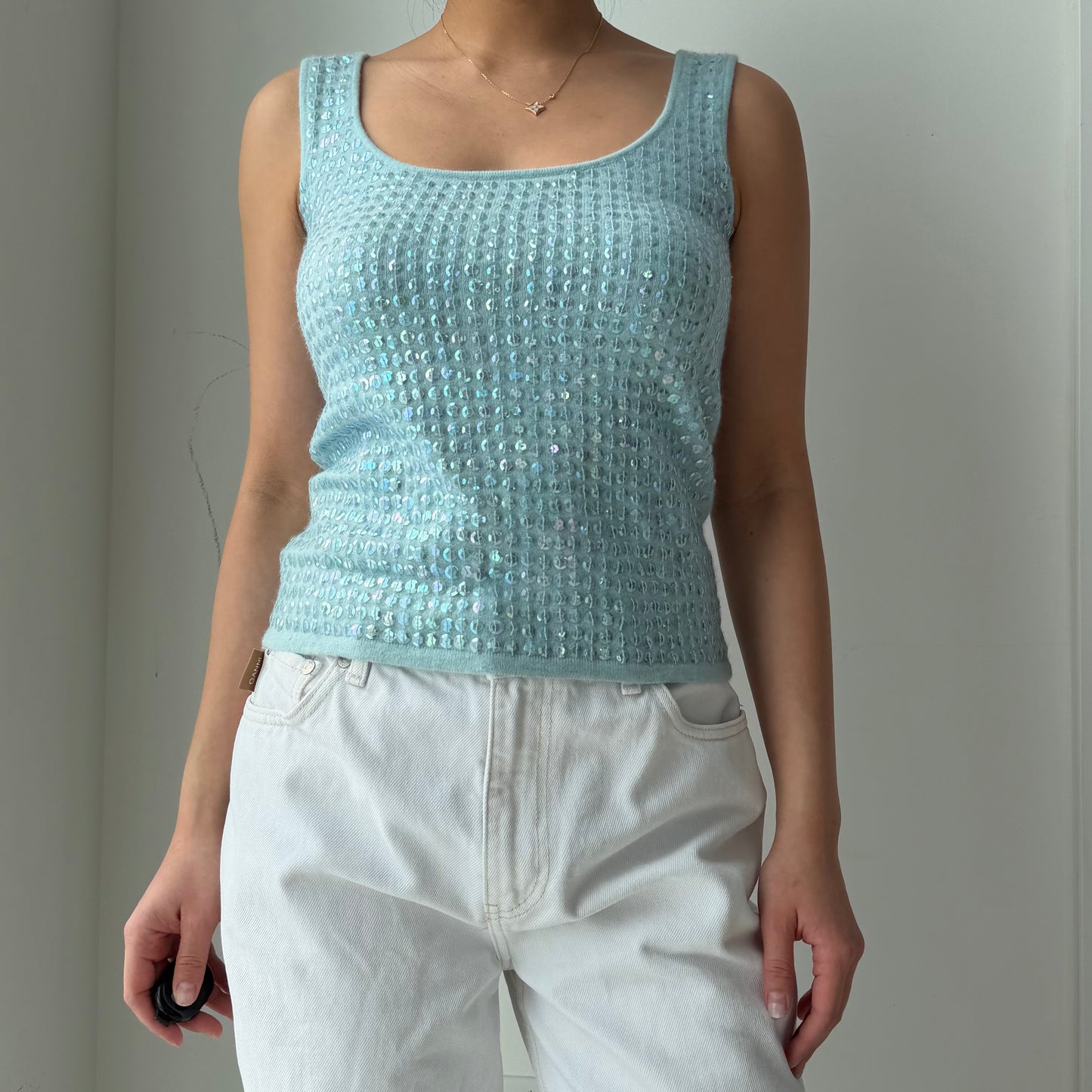 Old Label Jacob Blue Sequin Knit Tank Top - Small