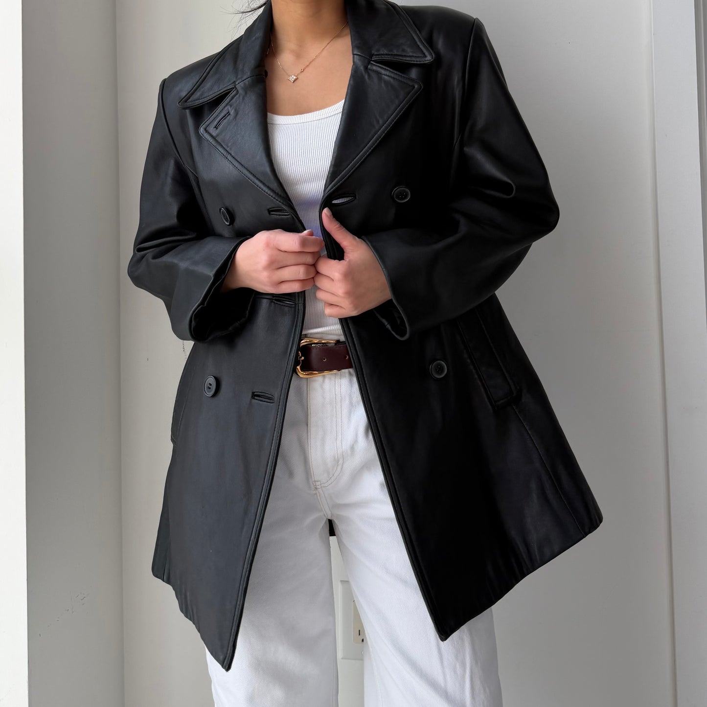 Danier Black Leather Pea Coat - Medium