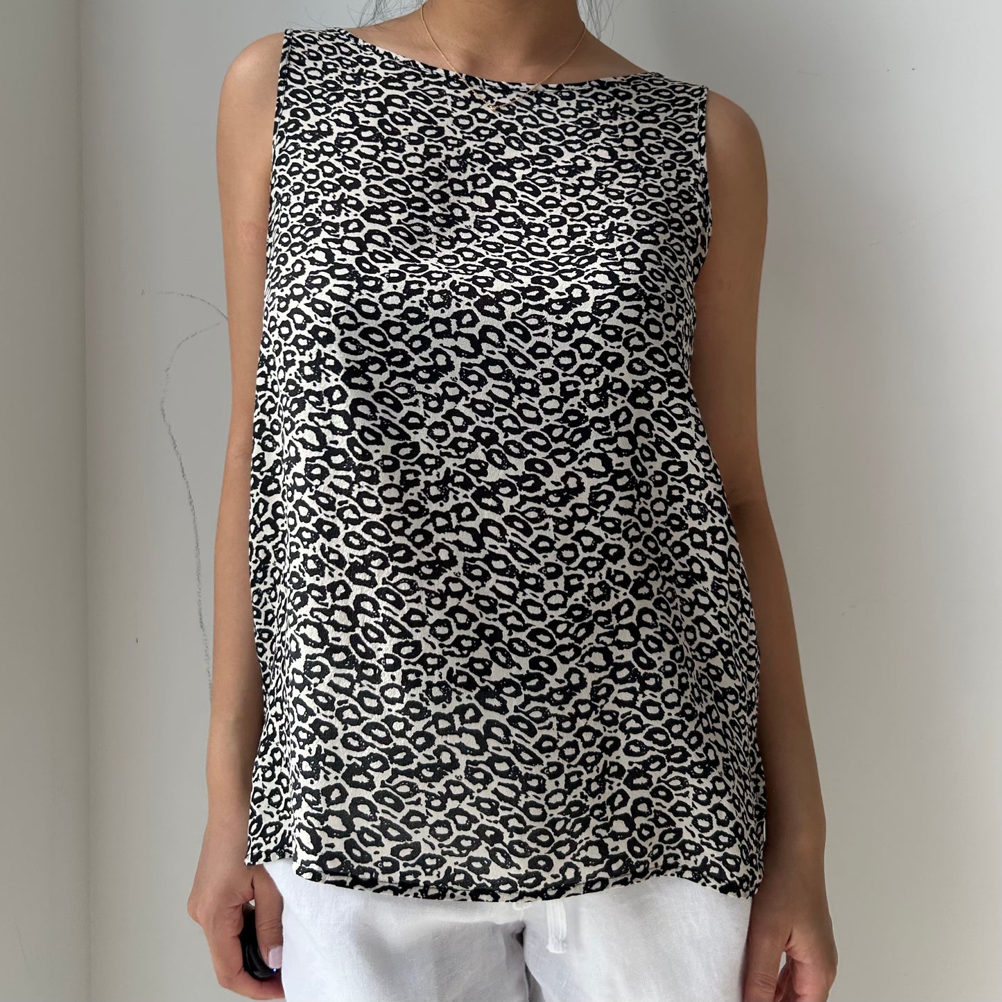 Vintage 1980s Anne Klein Leopard Print Silk Tank - Medium