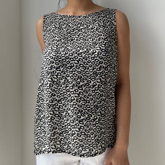 Vintage 1980s Anne Klein Leopard Print Silk Tank - Medium