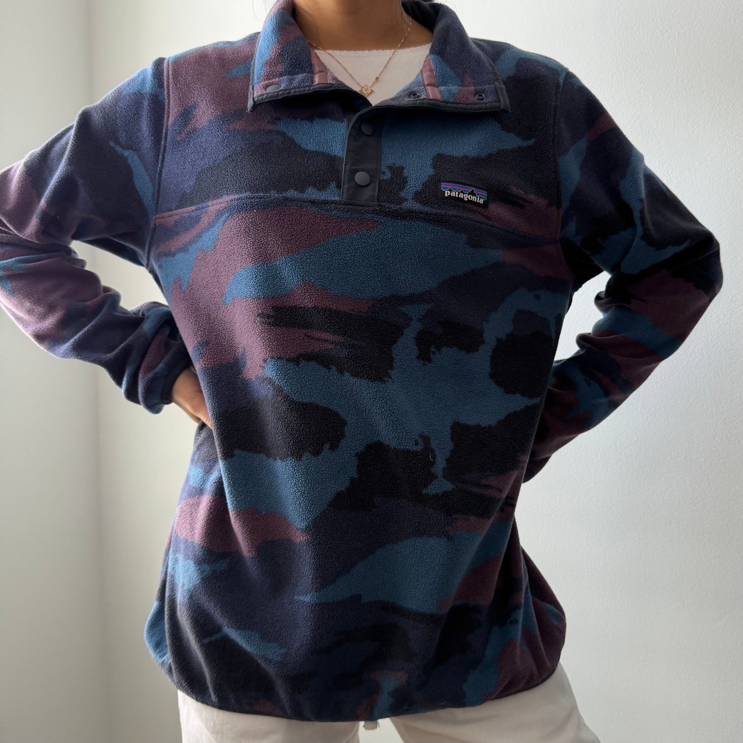 Patagonia Blue Camouflage Fleece Pullover - Large