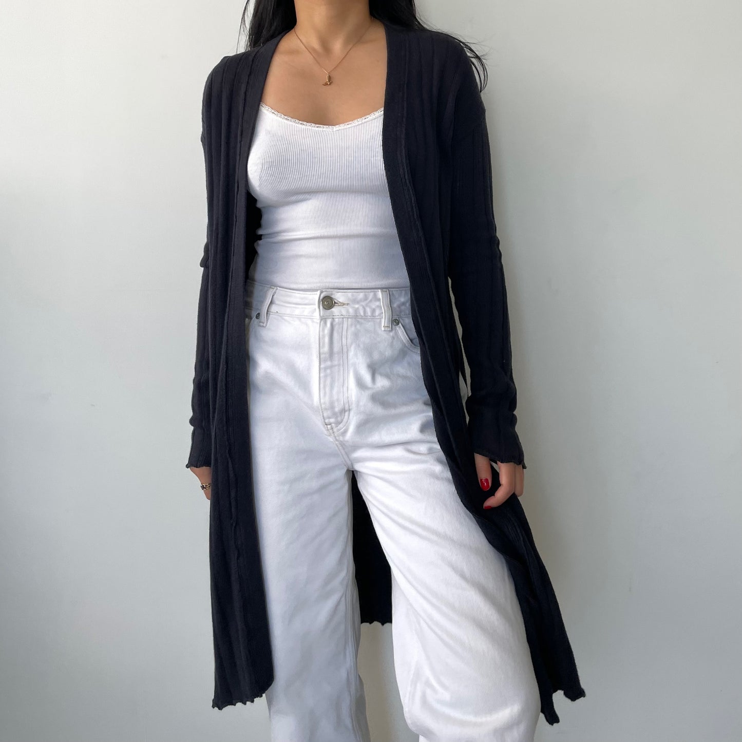 Free People Navy Longline Ribbed Cardigan - Small