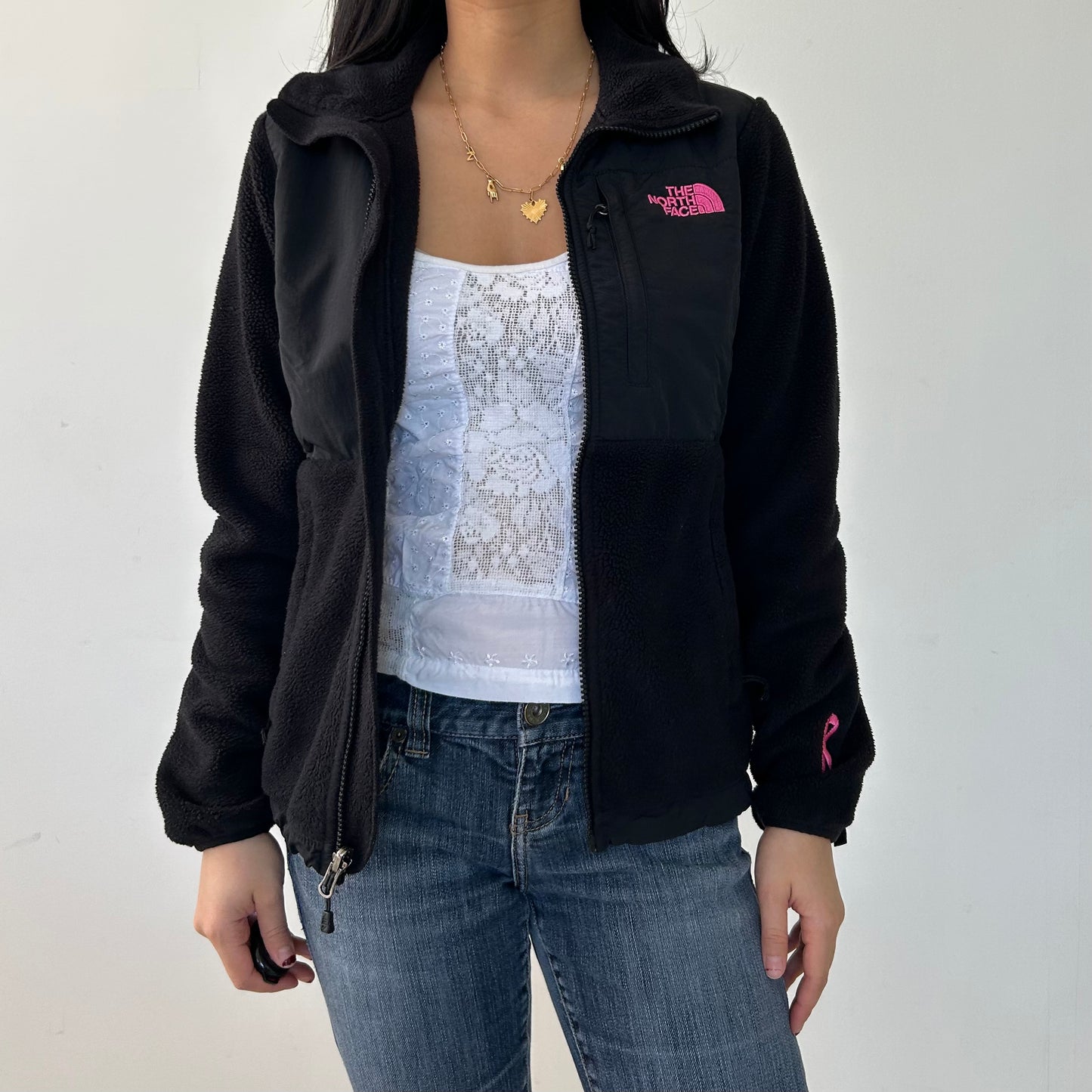 The North Face Limited Edition Black Denali 2 Jacket with Pink Logo - X-Small