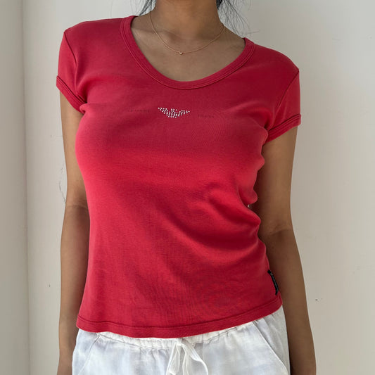 Vintage 90s Armani Jeans Red Diamante Tee - Medium