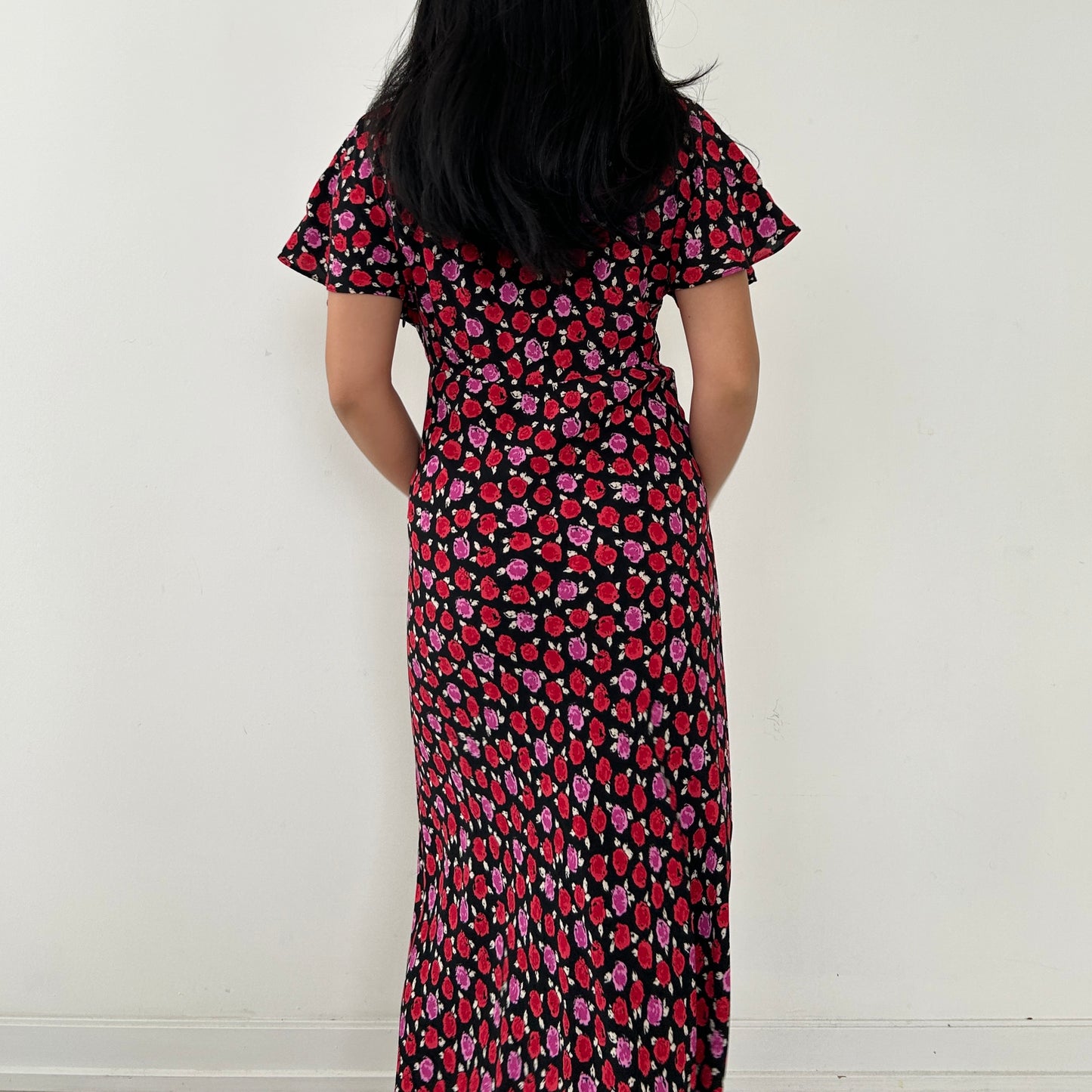 Zara Red Pink and Black Floral Print Maxi Dress - Small/Medium