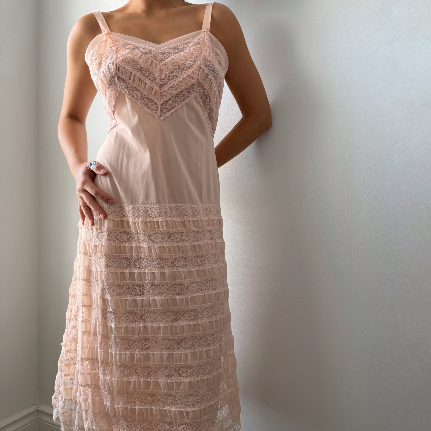 Blush Pink Lace-Trim Slip Dress - Medium