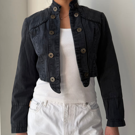 Dark Wash Cropped Military Jacket - Small