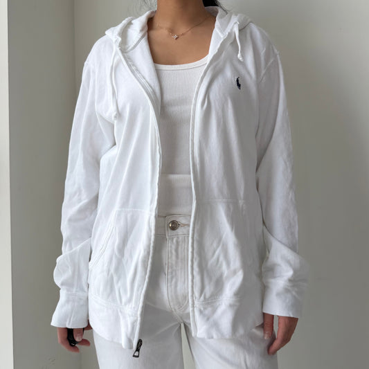 Polo Ralph Lauren White Full Zip Hoodie - Large