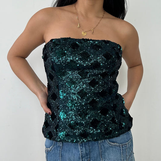 Zara Teal Sequin Strapless Bustier - Small