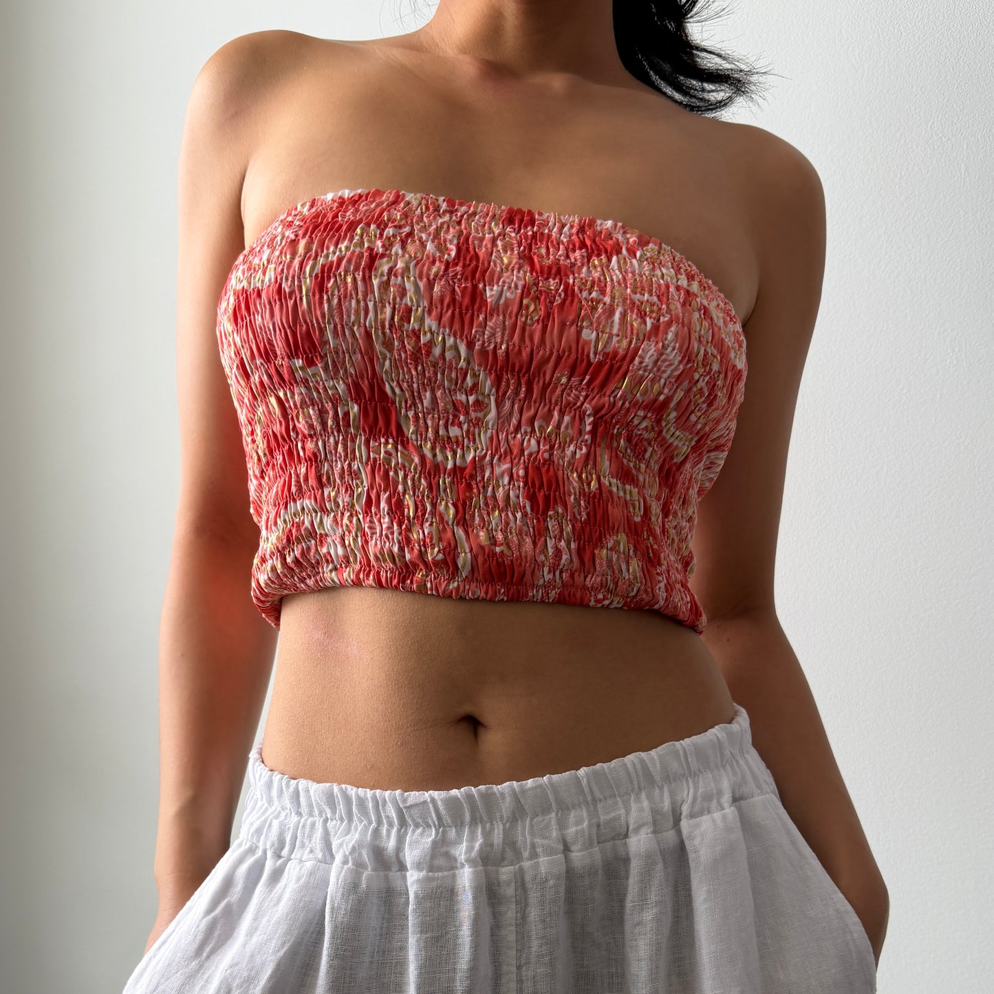 Lara Ethnics France Coral Shirred Tube Top - Small