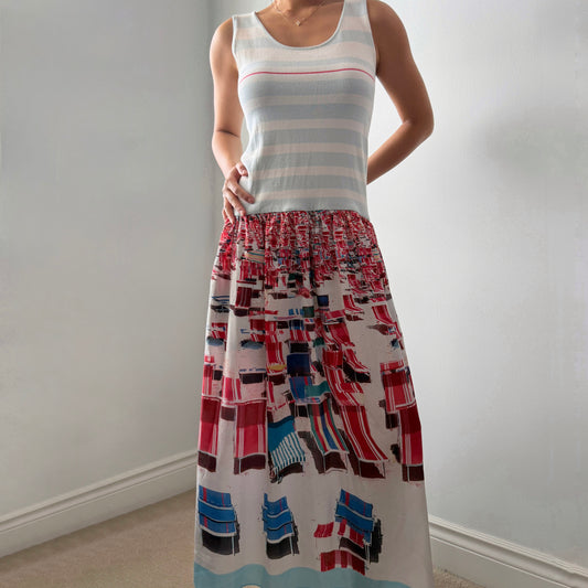 Nine West Striped Sleeveless Maxi Drop-Waist Dress - Medium