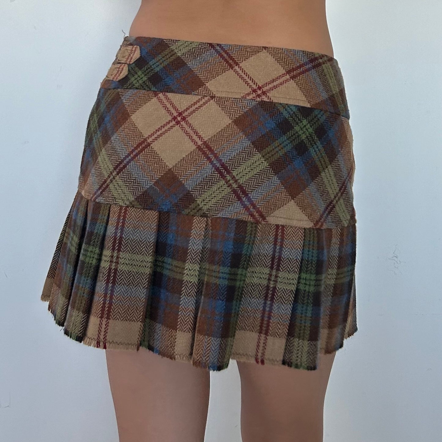 Roots Brown Tartan Wool Pleated Mini Skirt - W28