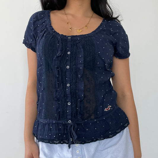 Hollister Navy Polka Dot Short Sleeve Blouse - Medium