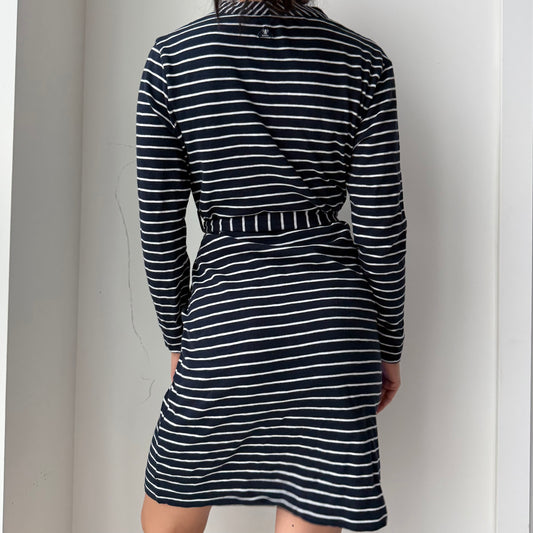 Barbour Navy Striped Belted Shirt Dress - Small