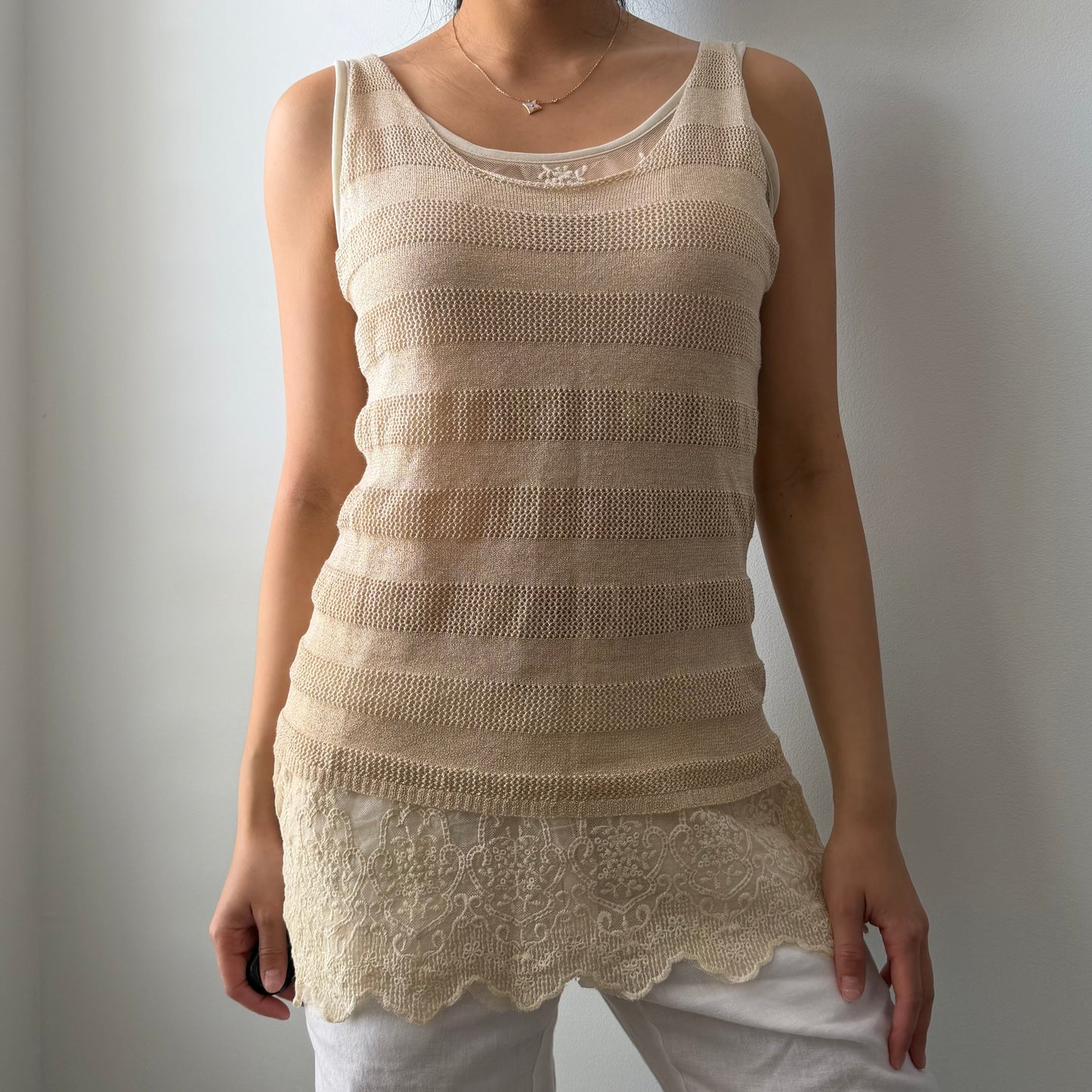 Gold Open-Knit Lace Tank - Medium