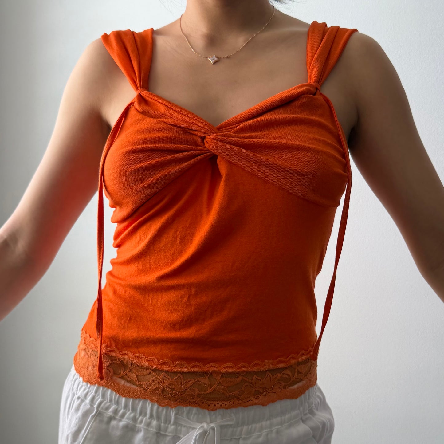 Sharagano Made in France Orange Ruched Tank Top - Small