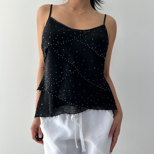 Windsmoor Black Ruffle Beaded Tank - Large