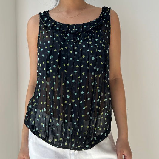 Diane von Furstenberg Black Patterned Silk Tank - Large