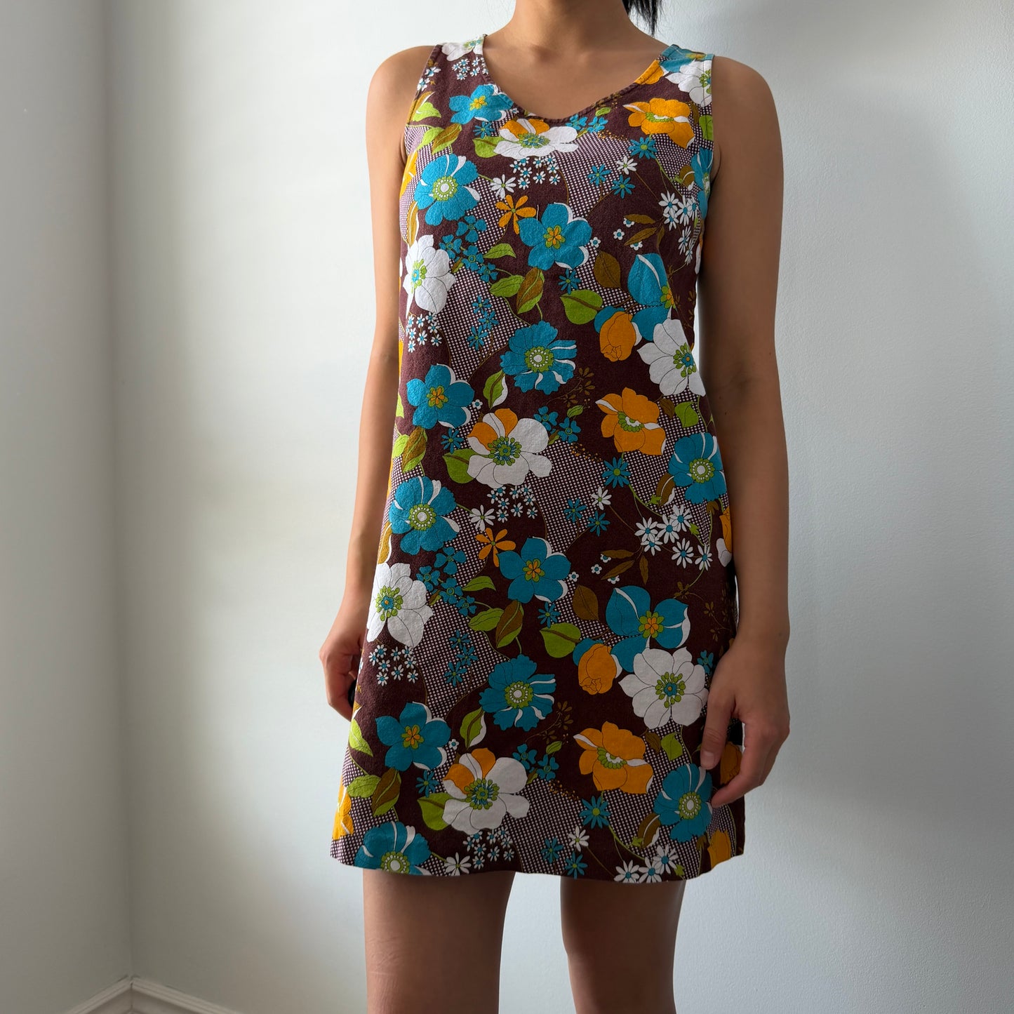 Made in Japan Floral Sleeveless Cotton Shift Dress - X-Small