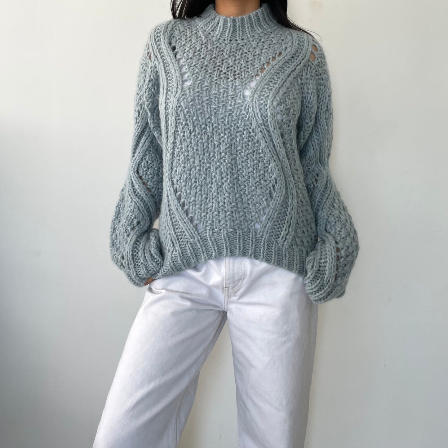 Stine Goya Light Blue Alex Open-Knit Mohair-Blend Sweater - Medium