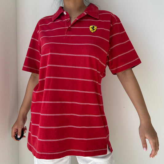 Ferrari Red Short Sleeve Striped Polo Shirt - X-Large