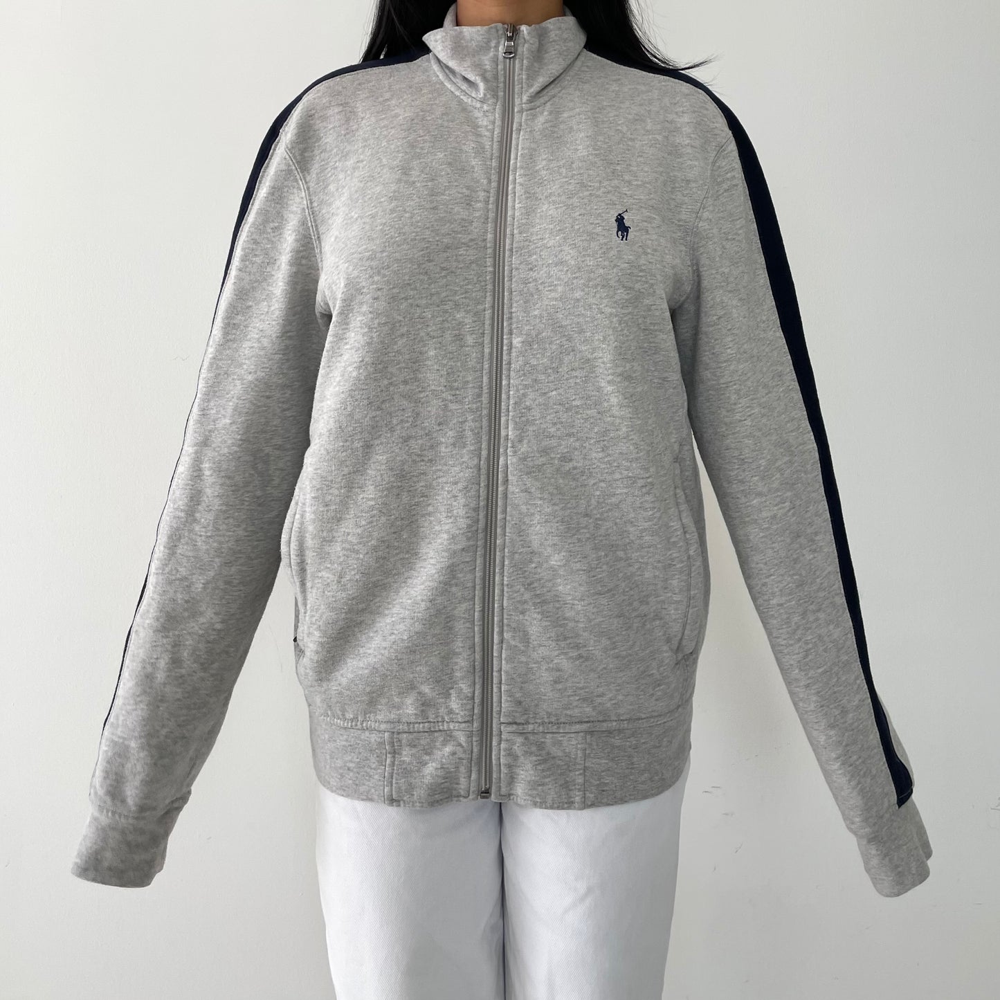 Polo Ralph Lauren Grey and Navy Track Jacket - Medium