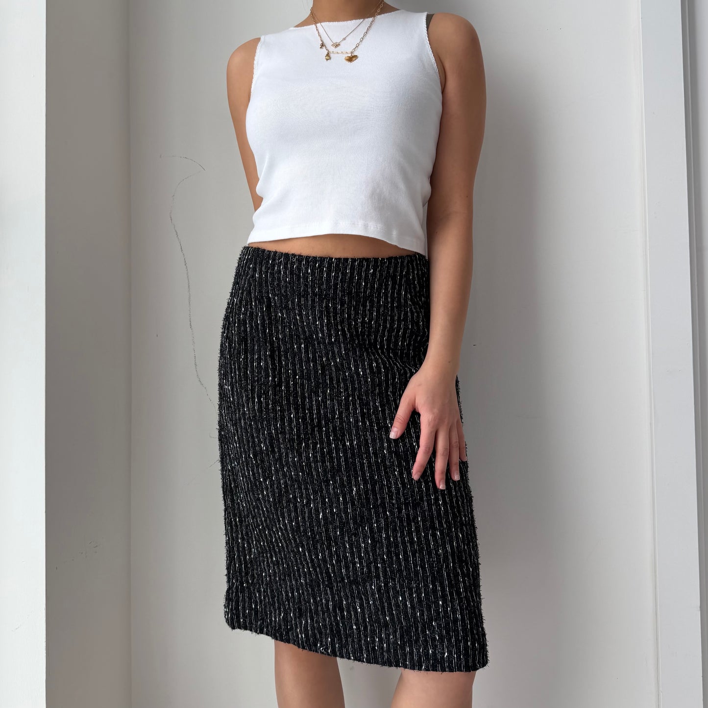 Sunny Choi Black Striped Wool Skirt - Small