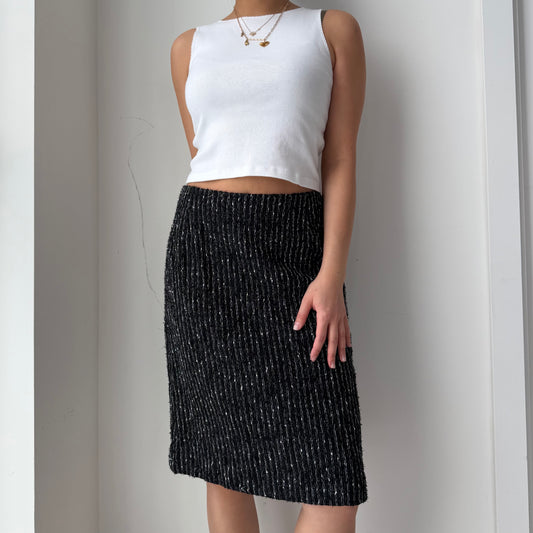 Sunny Choi Black Striped Wool Skirt - Small