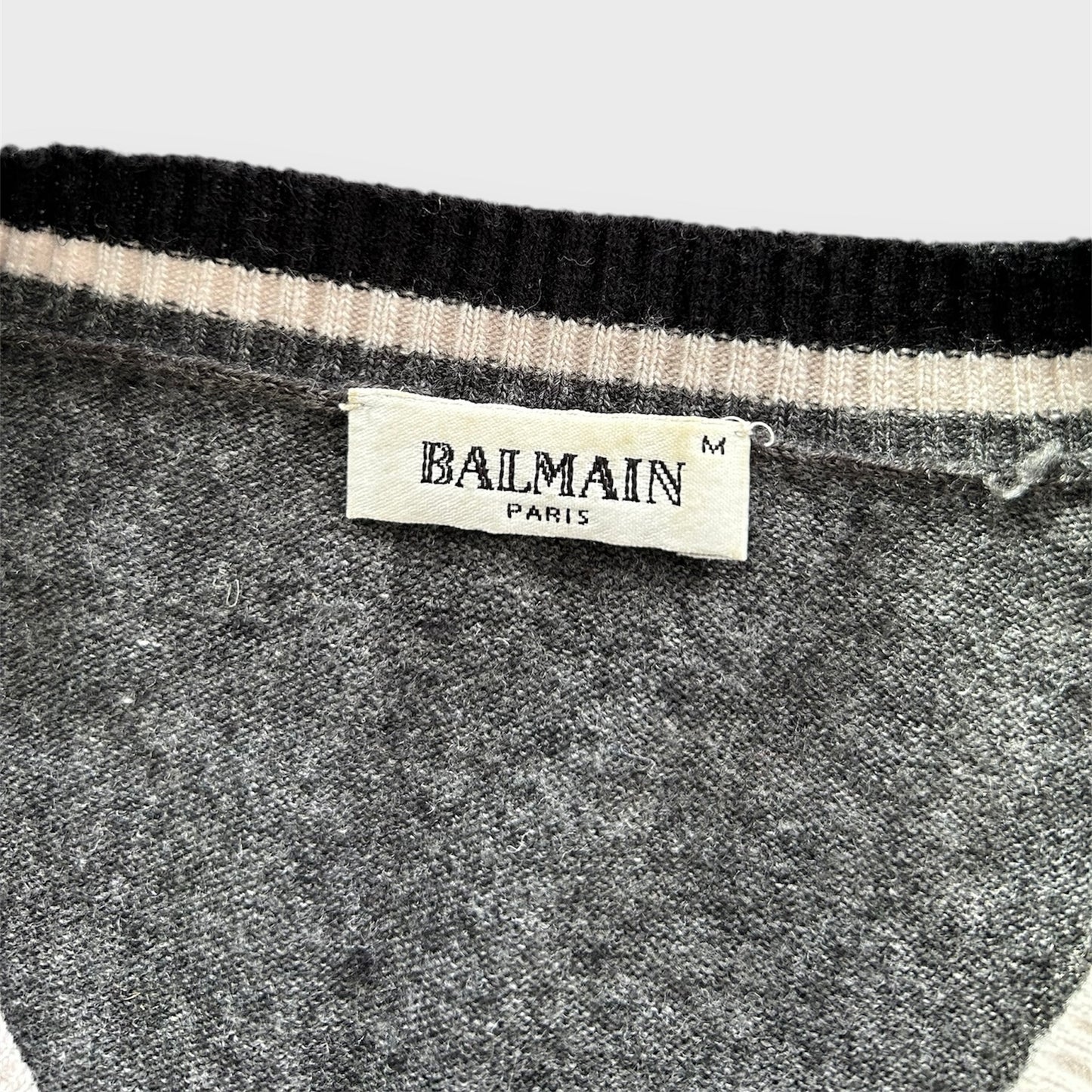 Vintage 1980s Balmain Paris Grey Wool Knit Jumper - Medium