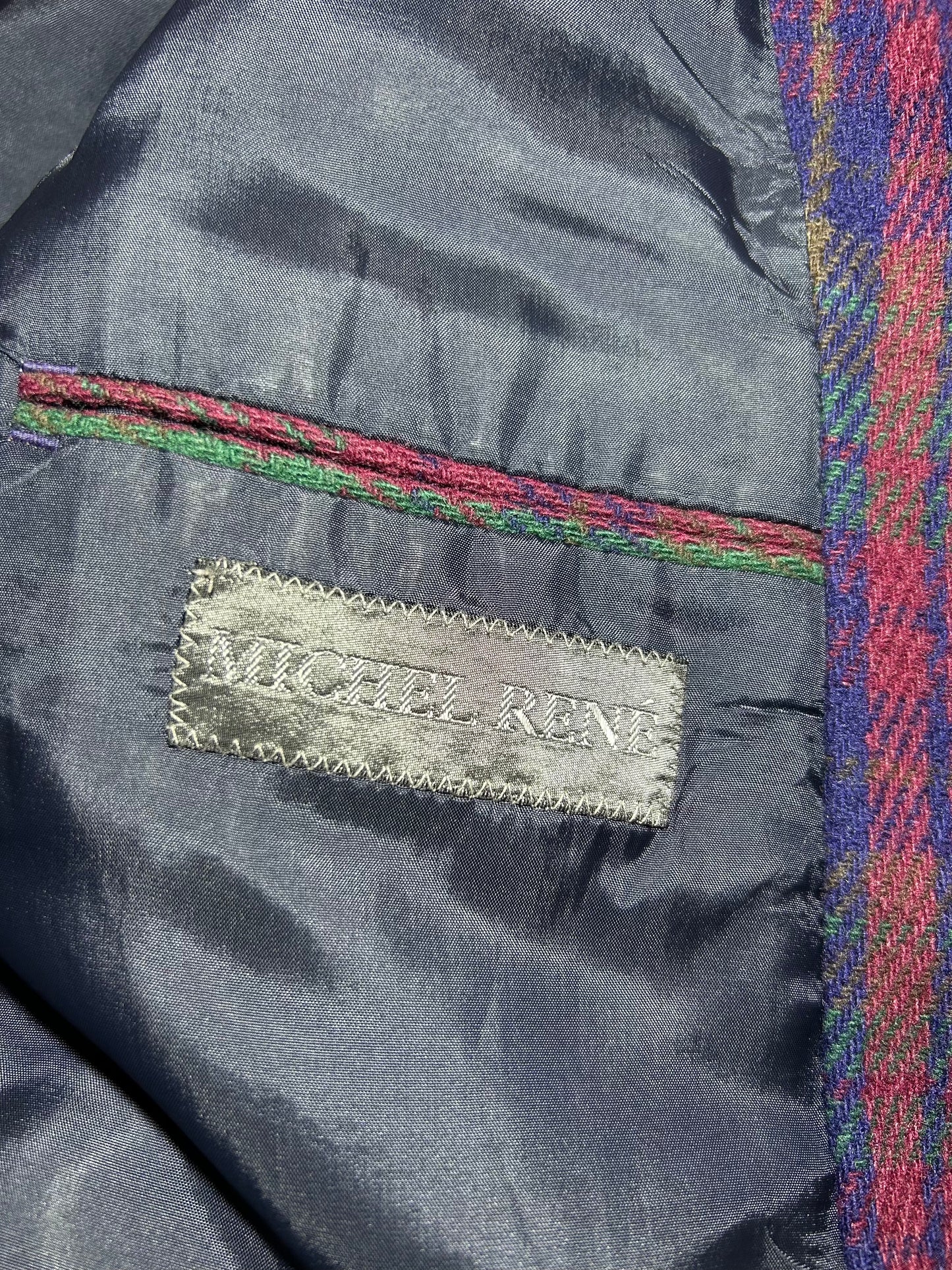 1980s Michel René Green Plaid Wool Blazer - Large