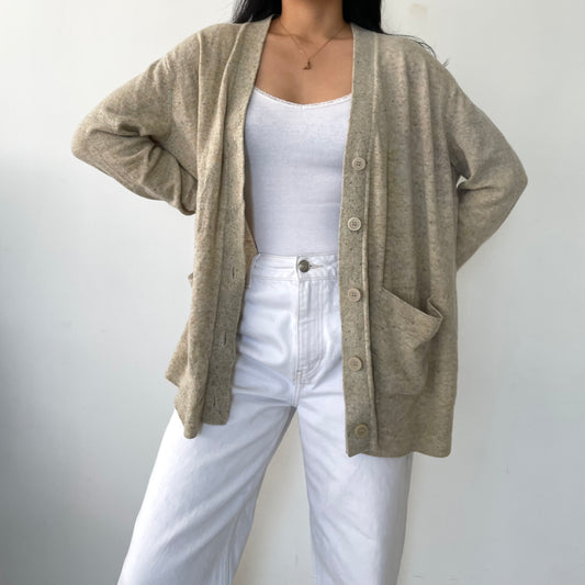 COS Beige V-Neck Wool Cardigan - Small/Medium