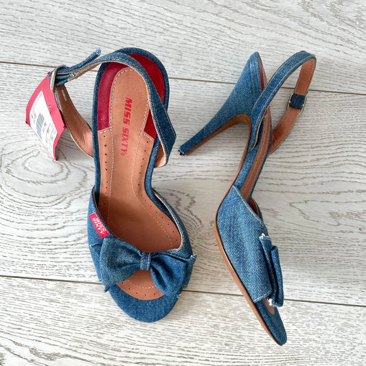 BNWT Vintage Y2K Miss Sixty Denim Open Toe Slingback Heel with Bow - EU 37