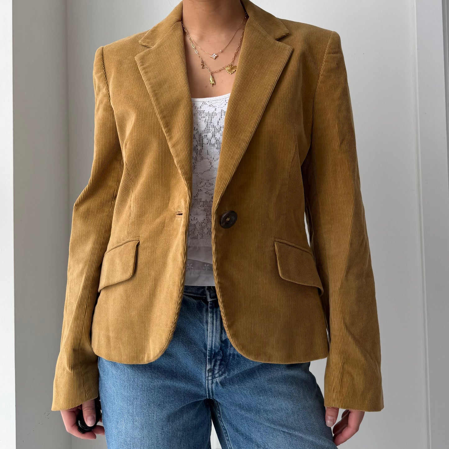 Marella Brown Corduroy Single Breasted Blazer - Small