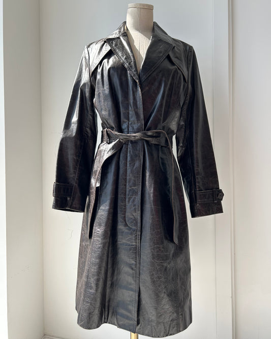 Nine West Brown Leather Trench Coat - Medium