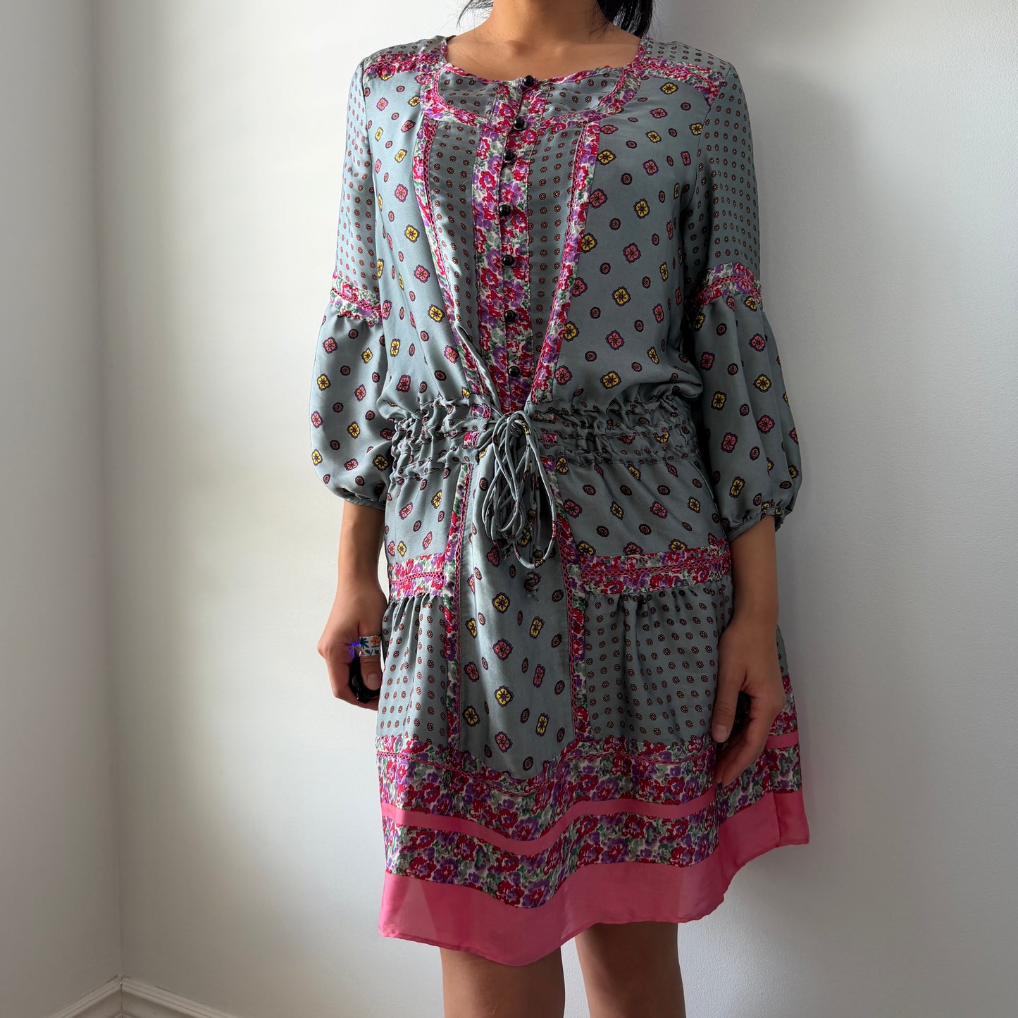 Made in Italy Blue Long Printed Dress with Slip - Medium
