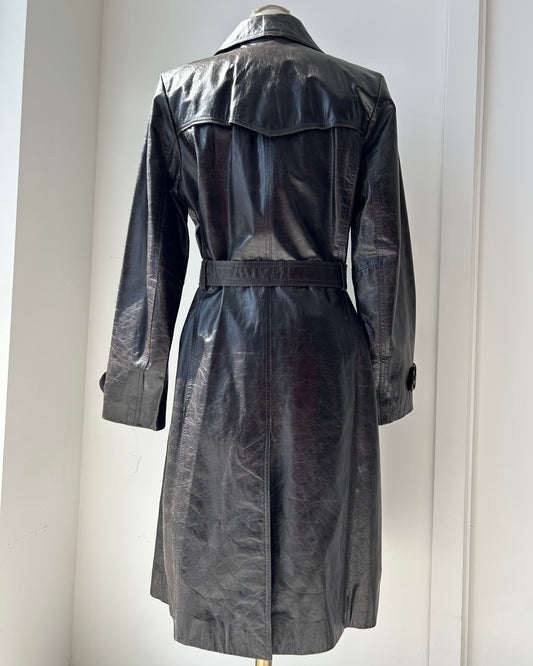 Nine West Brown Leather Trench Coat - Medium