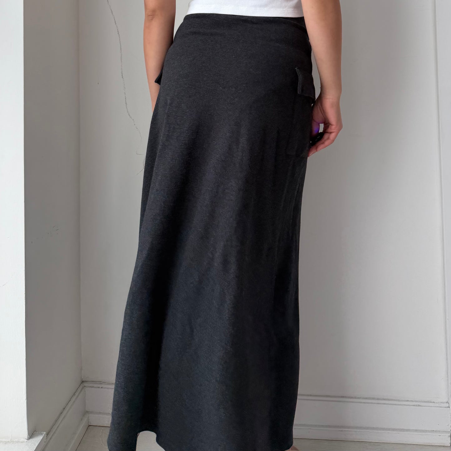 1990s Morgan de Toi Charcoal Midi Wrap Skirt - Small