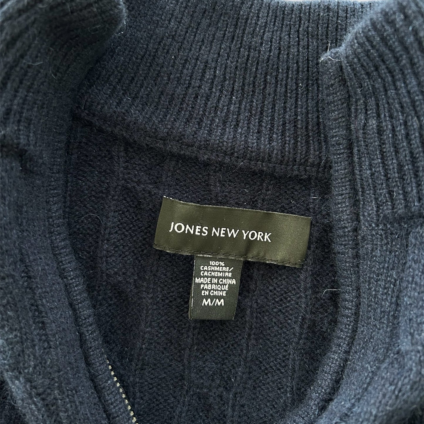 Jones New York Navy Cashmere Quarter Zip Knit Jumper - Medium