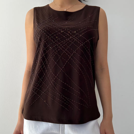 Vintage Made in USA Chocolate Brown Embellished Tank - Large