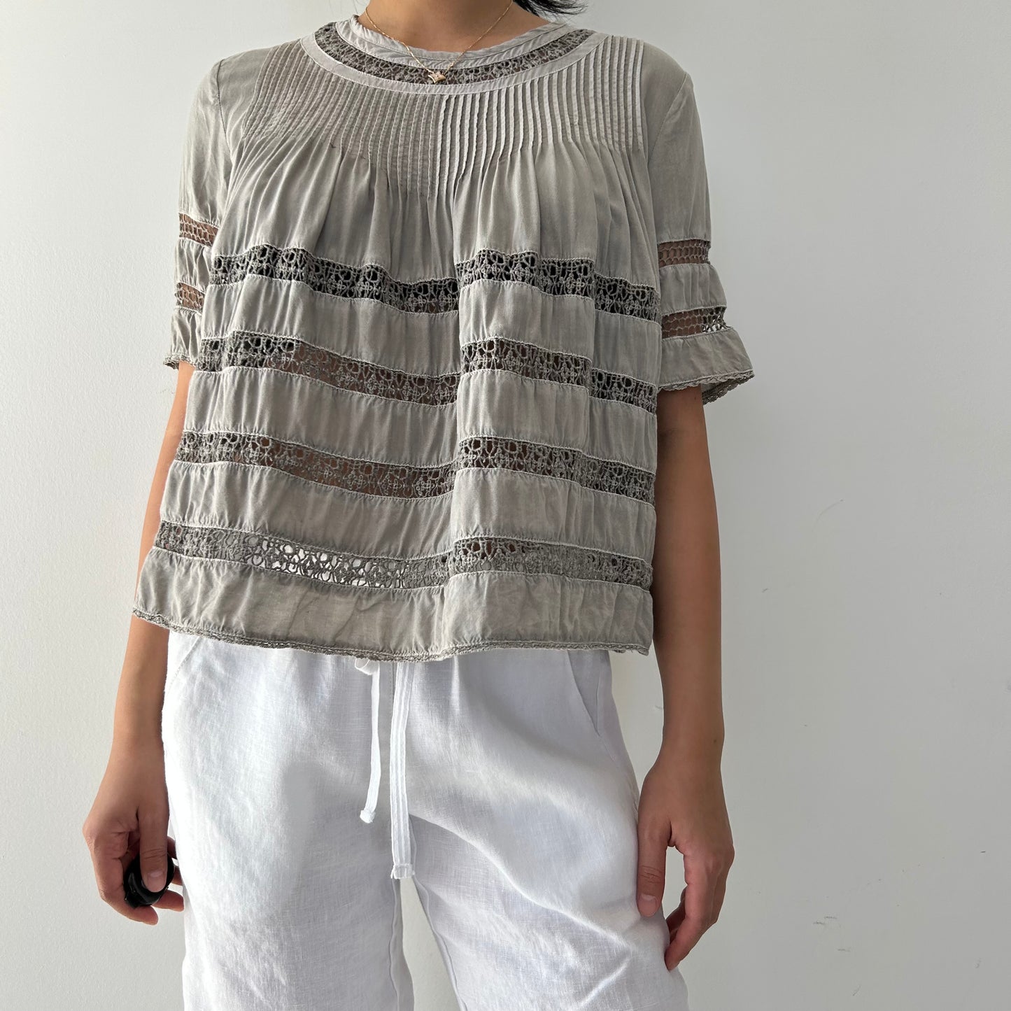 Wilfred Grey Lace Insert Pleated Blouse - X-Small
