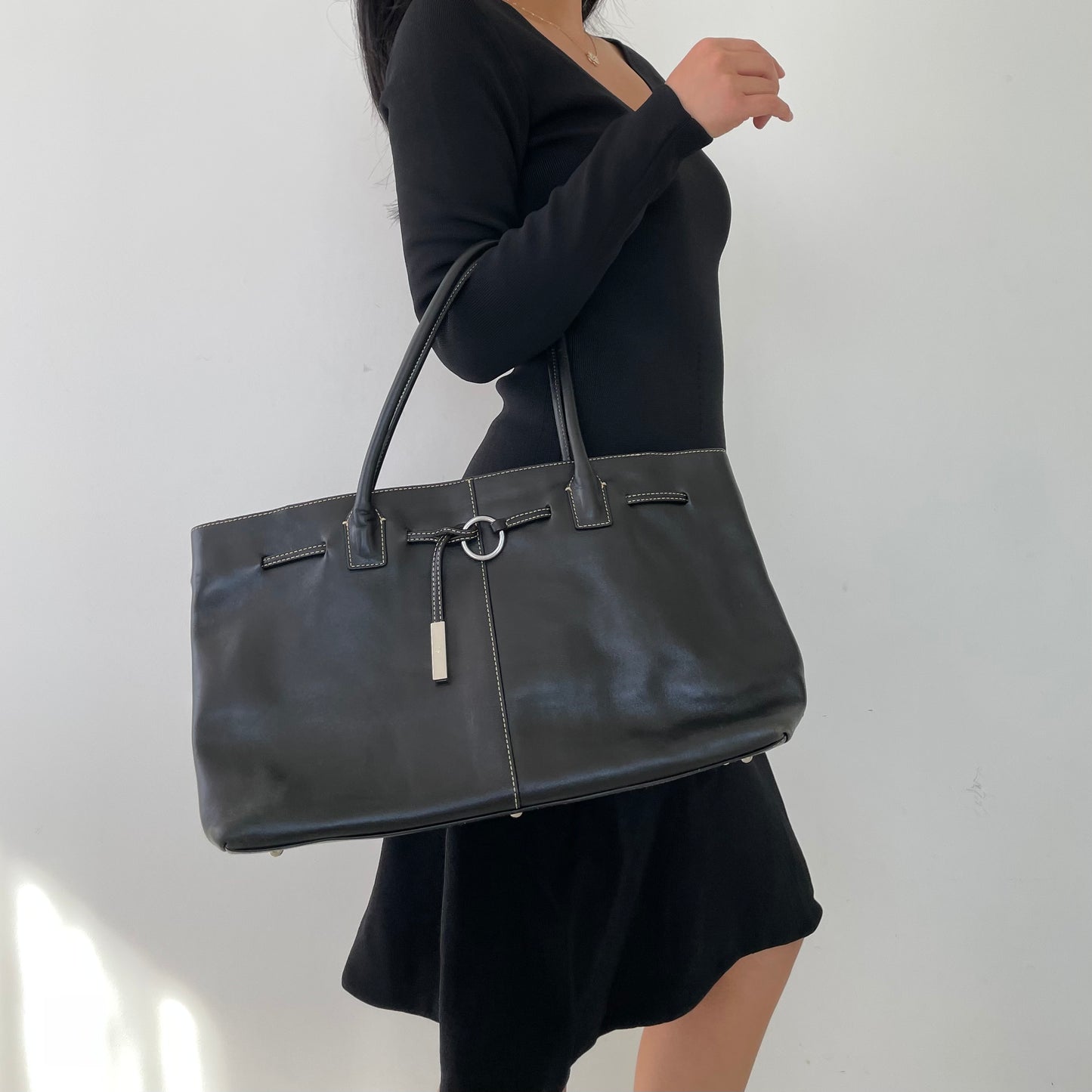 Agnès B. Voyage Black Leather Tote